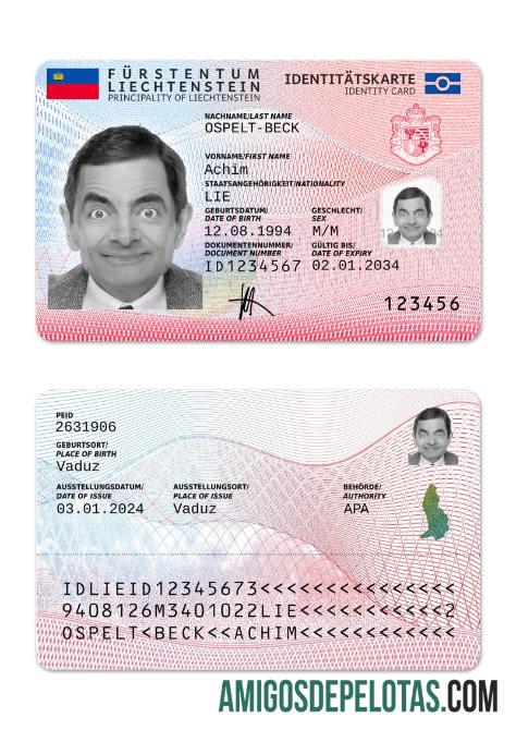 Cartão de identificação de Liechtenstein 2024 Modelo atual